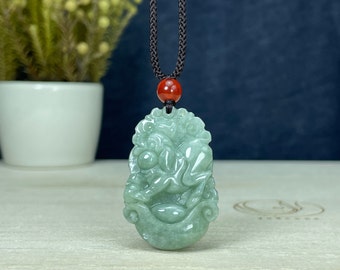 Authentic Green Jade Piglet Charm Necklace, Chinese Zodiac Year of Pig Pendant, Real Jadeite Jewelry Gift Men Women, Personalized Engraved