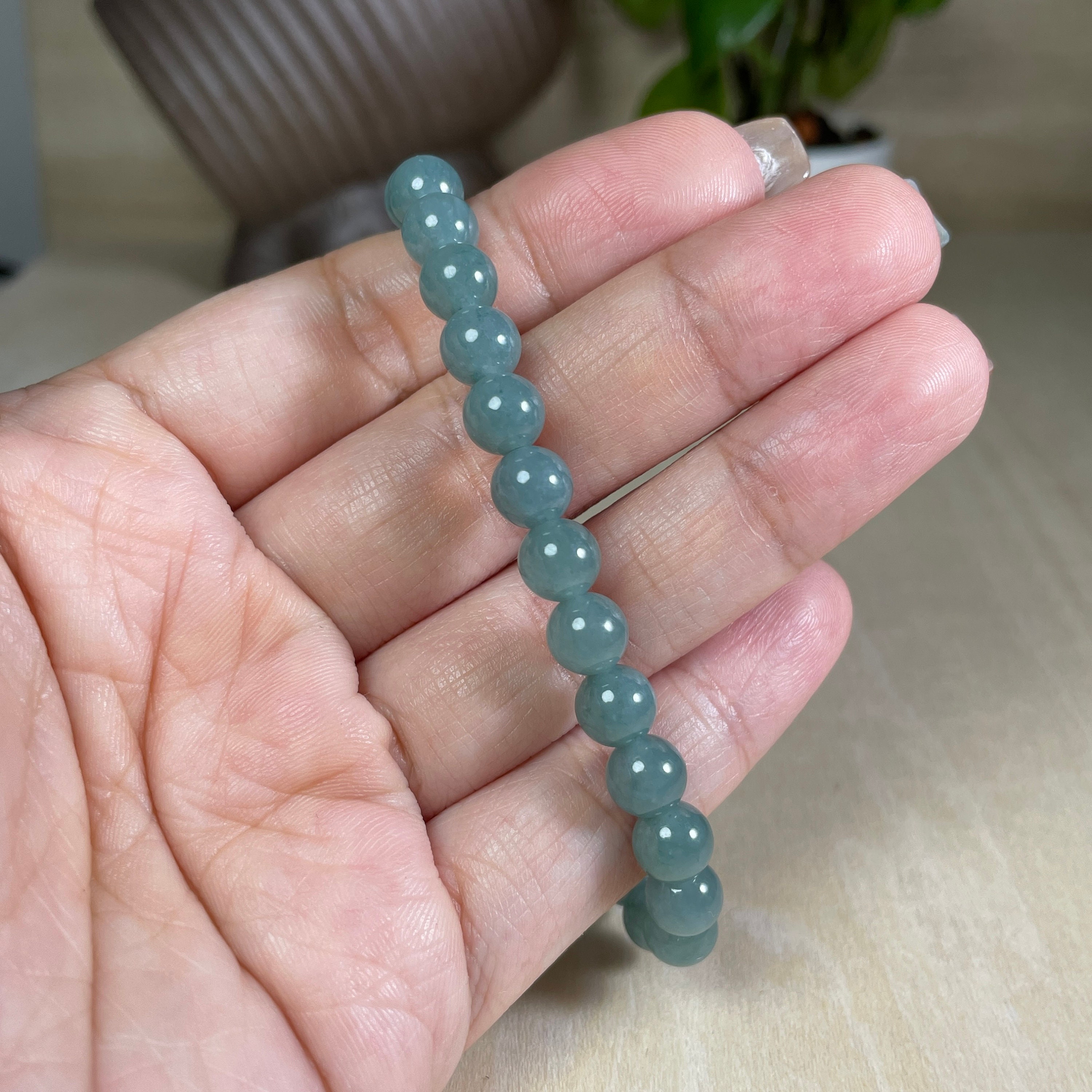 Jade Lucky Cat Bracelet, Green Jade Beaded Japanese Maneki Neko