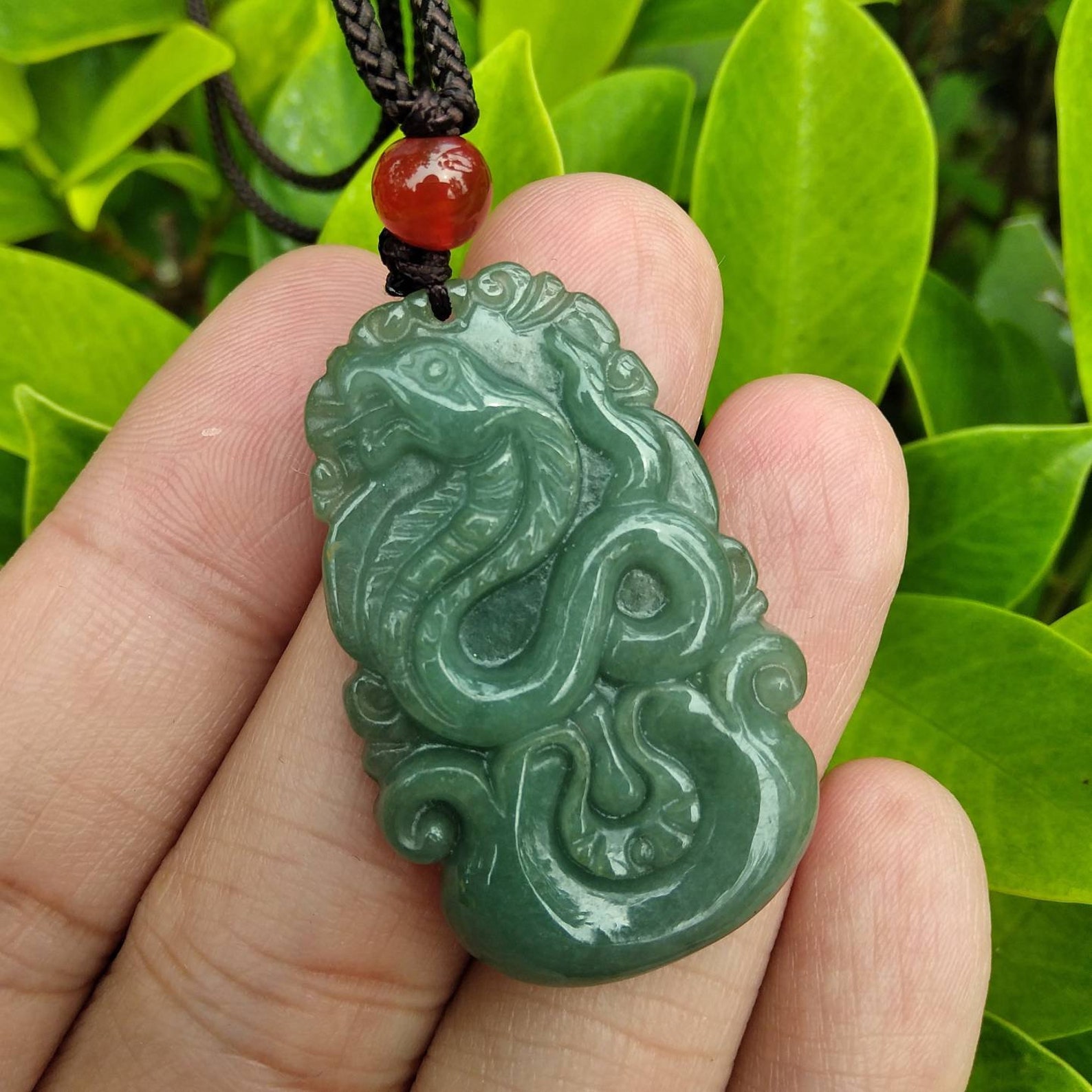 Jade Snake Chinese Zodiac Year of Snake Charm Pendant Necklace | Etsy