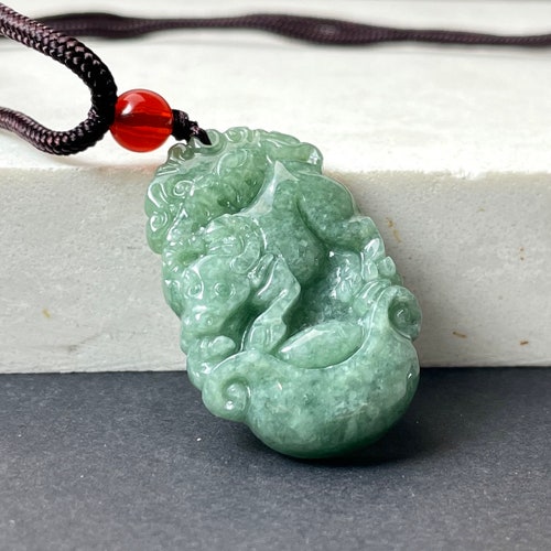 Real Green Jade Ox Necklace Personalized Engraved Named Etsy