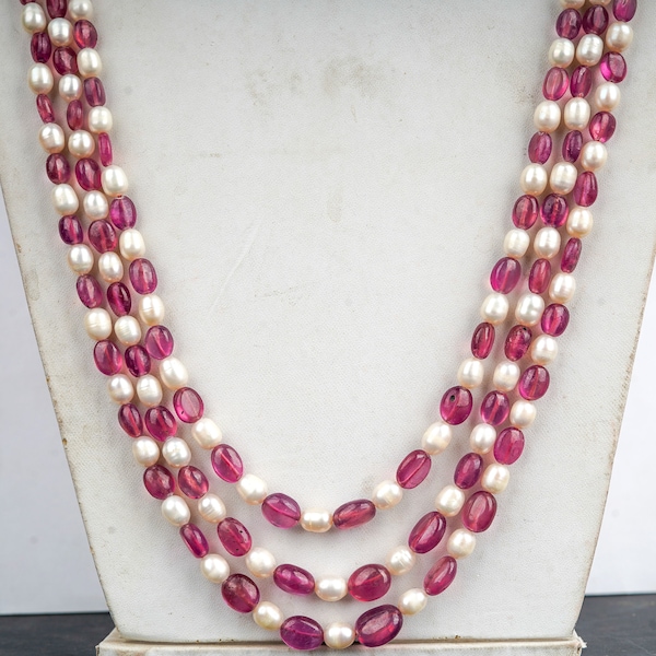 Natural Ruby Necklace ,  Fresh Water pearl Necklace , Gemstone Necklace , Ruby Pearl beads , july Birthstone , handmade Necklace