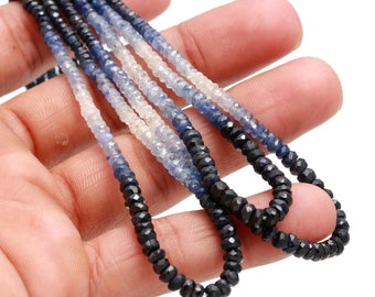 Natural Blue Sapphire 3.5-5 mm Rondelle Faceted Beads 16 inch Strand AAA+ Quality