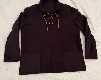 vintage 60s brown Kodak style lace up frontier rockabilly pullover with pockets hippie L