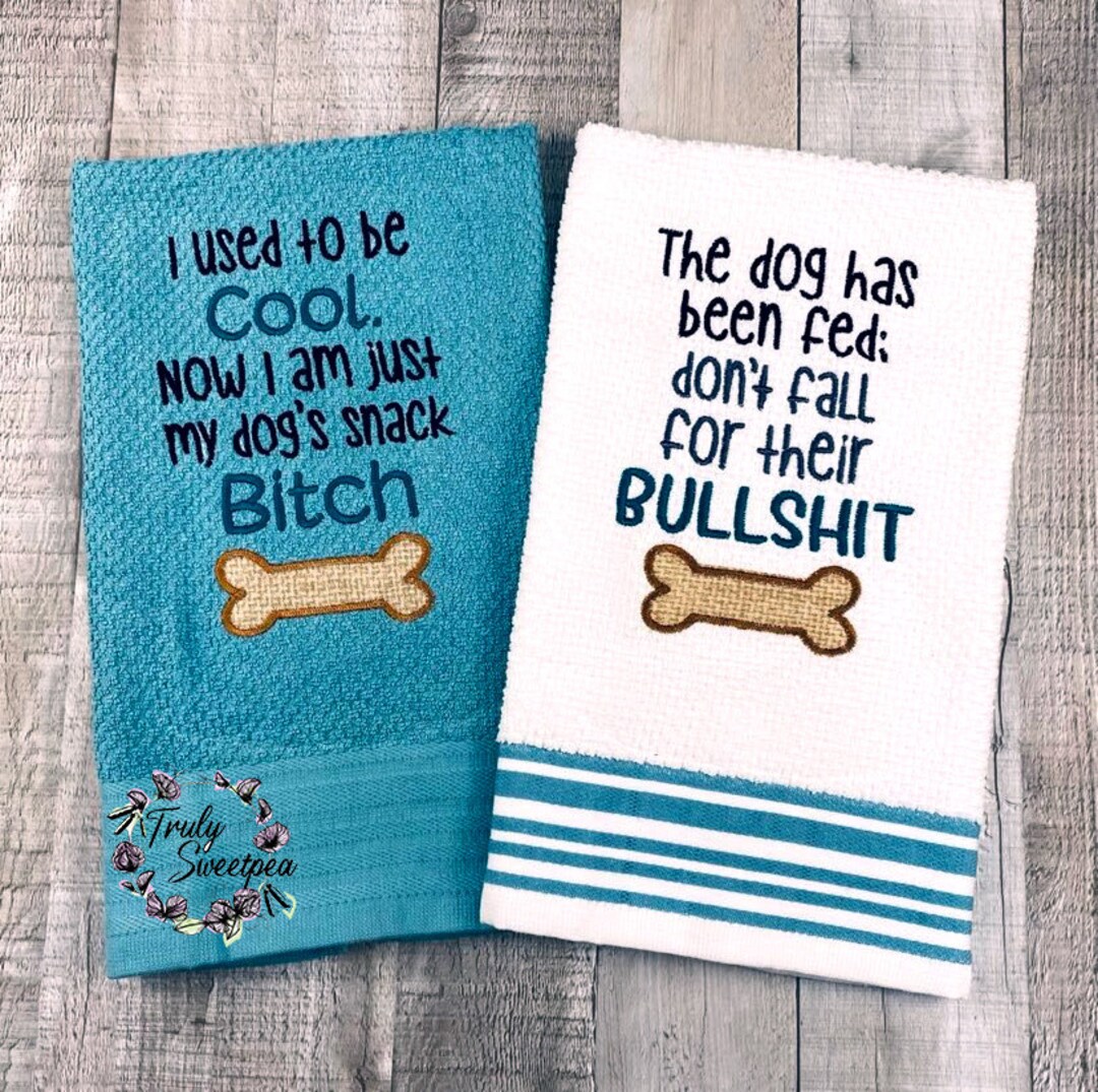 Funny Dog Kitchen Towel Set: Embroidered Waffle Weave Cotton - Etsy