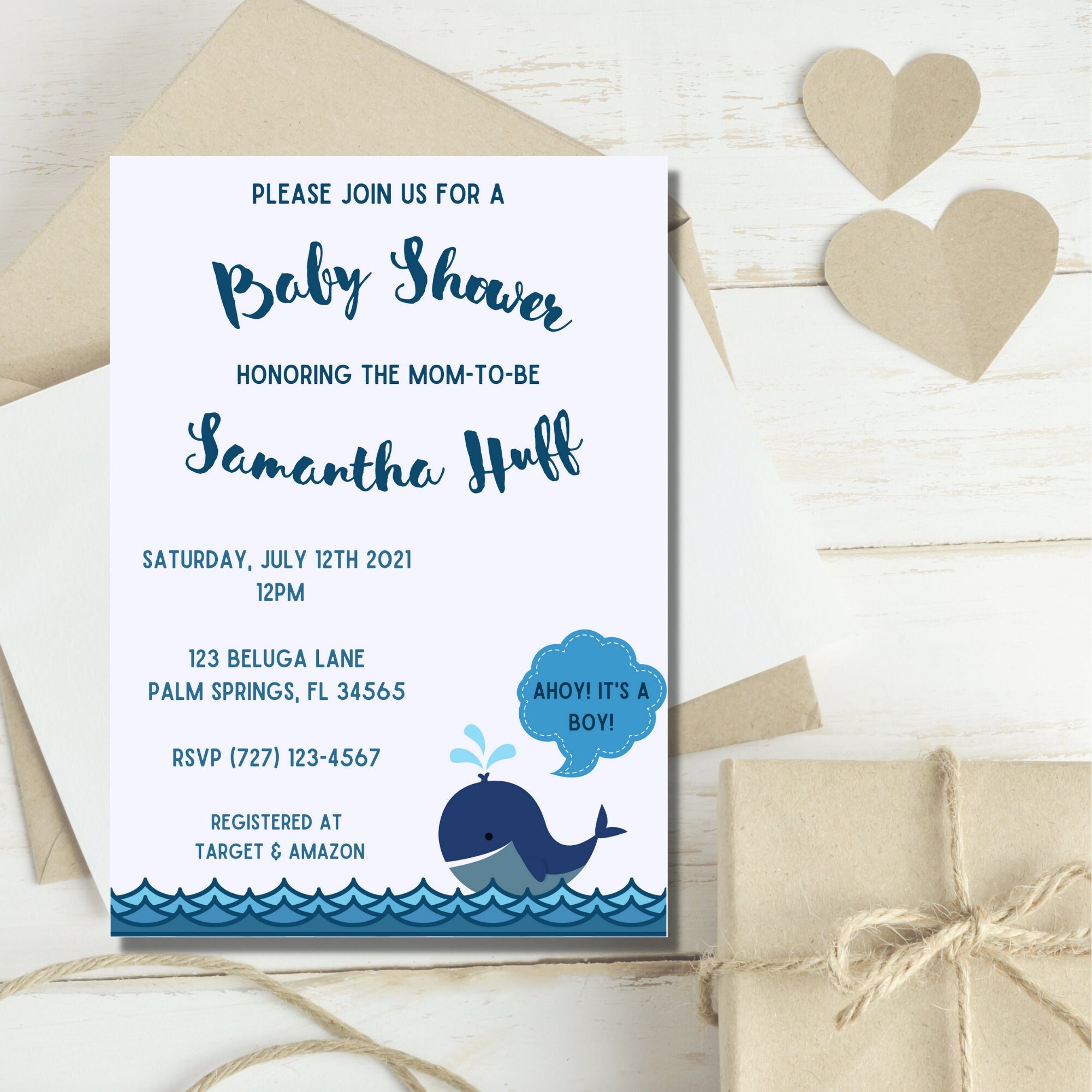Whale Baby Shower Editable Invitation Under the Sea Baby Shower Invite Coastal Baby Shower Whale Boy Baby Blue