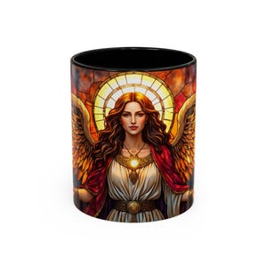 Angel Stained Glass Accent Coffee Mug - Heavenly Religious Ceramic Cup, Christmas Gift, Religious Home Decor