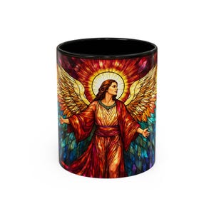 Angel Stained Glass Coffee Mug - Heavenly Religious Tea Cup, Spiritual Ceramic Drinkware, Cherub Art Drink Container, Religious Christian
