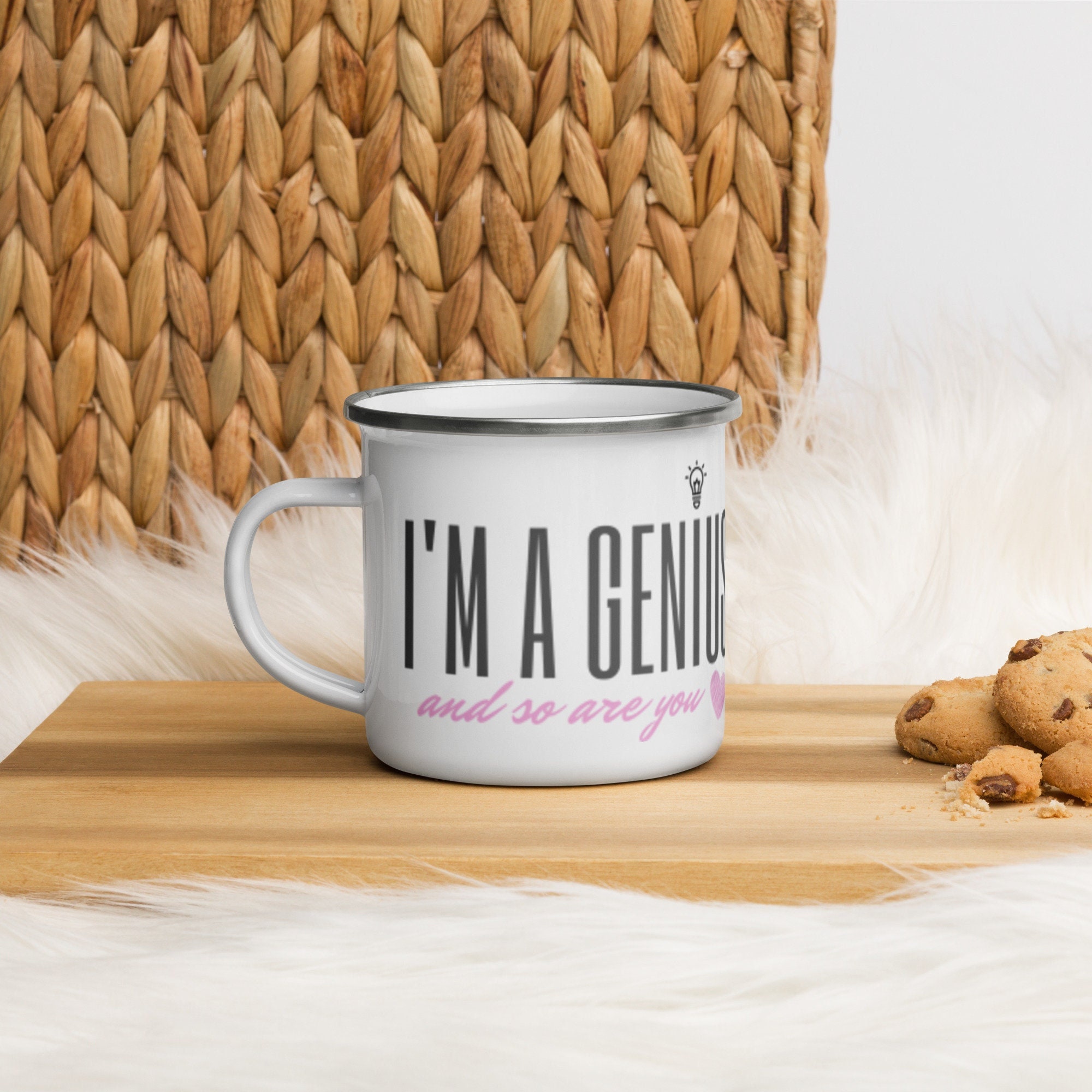 Mug Émaillé Métal Blanc Je Suis Un Génie Citation Drôle Inspirante Mug de Motivation Affirmation Bie