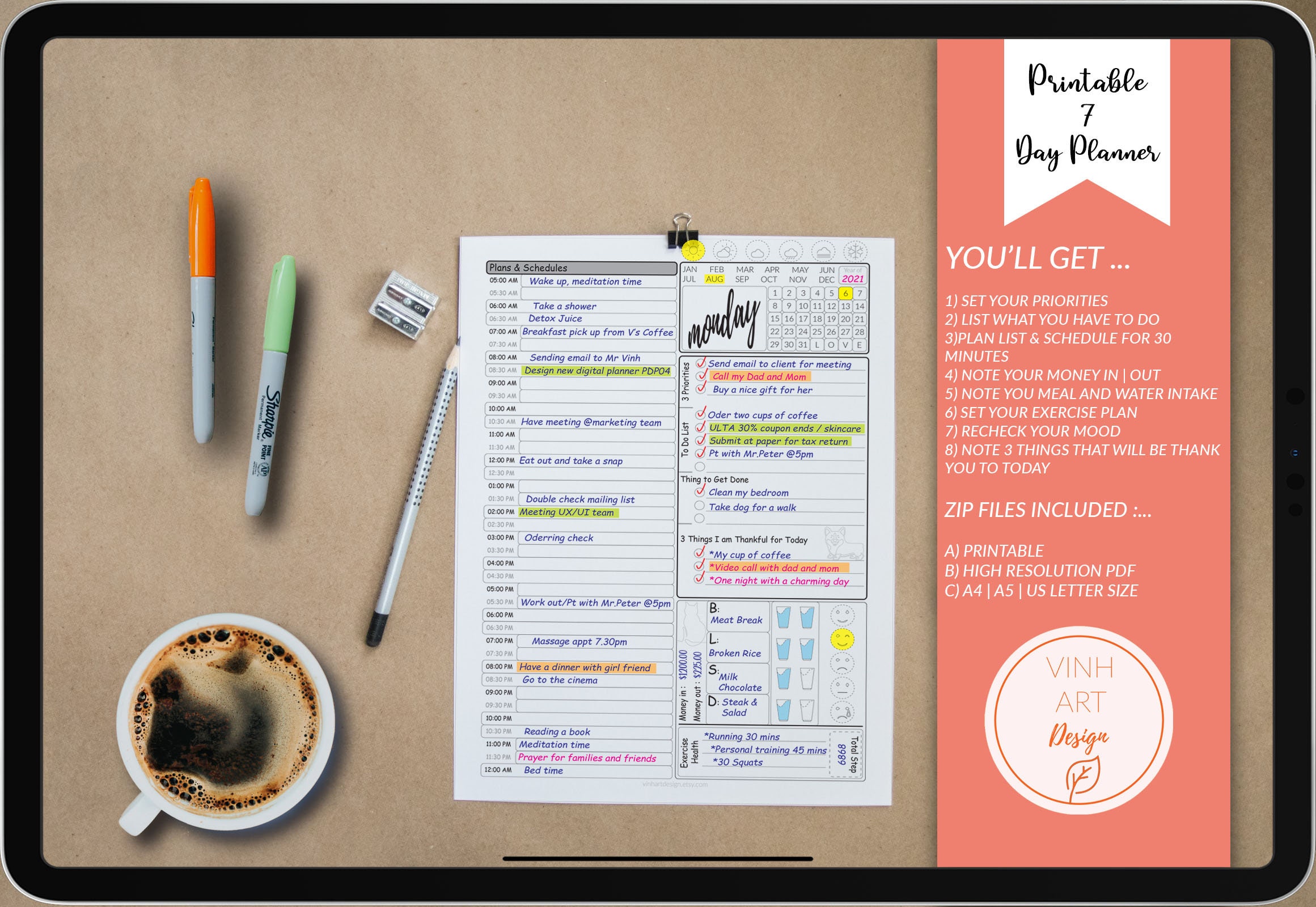 Printable 7 Day Planner Daily Planner Printable Daily - Etsy