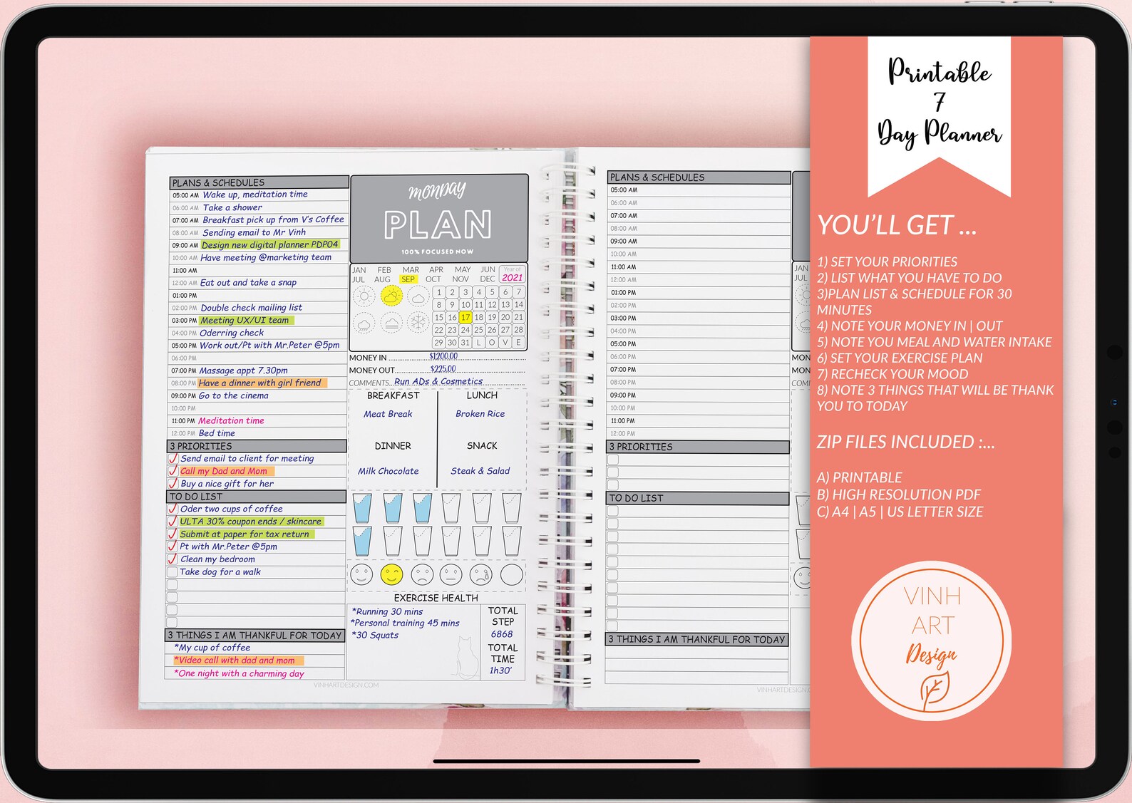Printable 7 Day Planner Daily Planner Printable Daily | Etsy