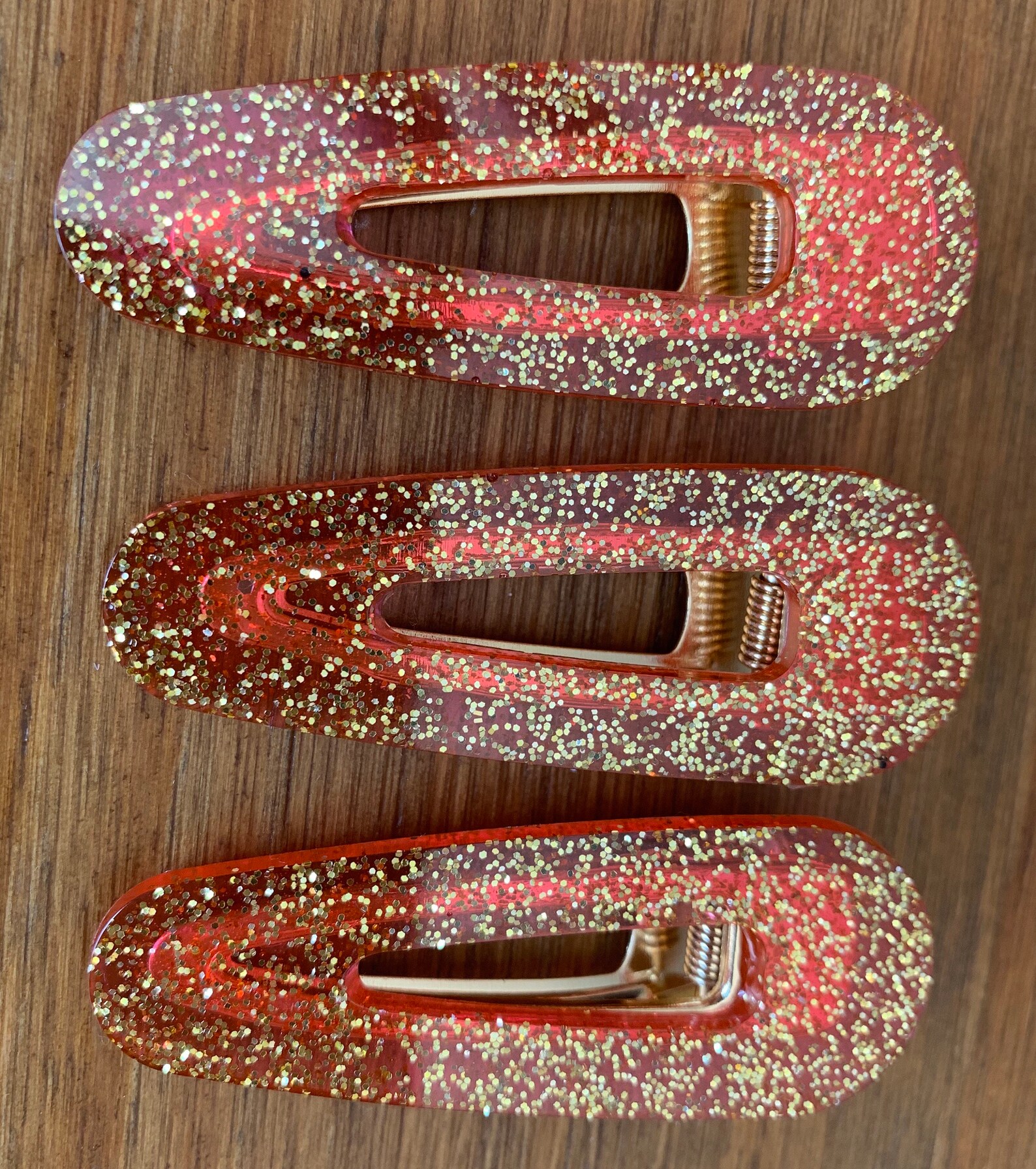 Red & Gold Glitter Resin Hair Clip Set of 3 Etsy