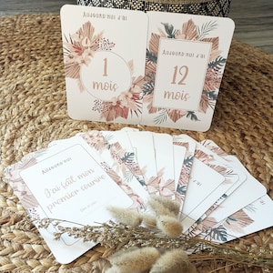 Cartes étapes bébé naissance champêtre pampas bohème