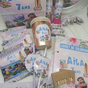 Personalized confectionery, personalized candy, personalized drink, personalized birthday decoration, stitch or theme of your choice