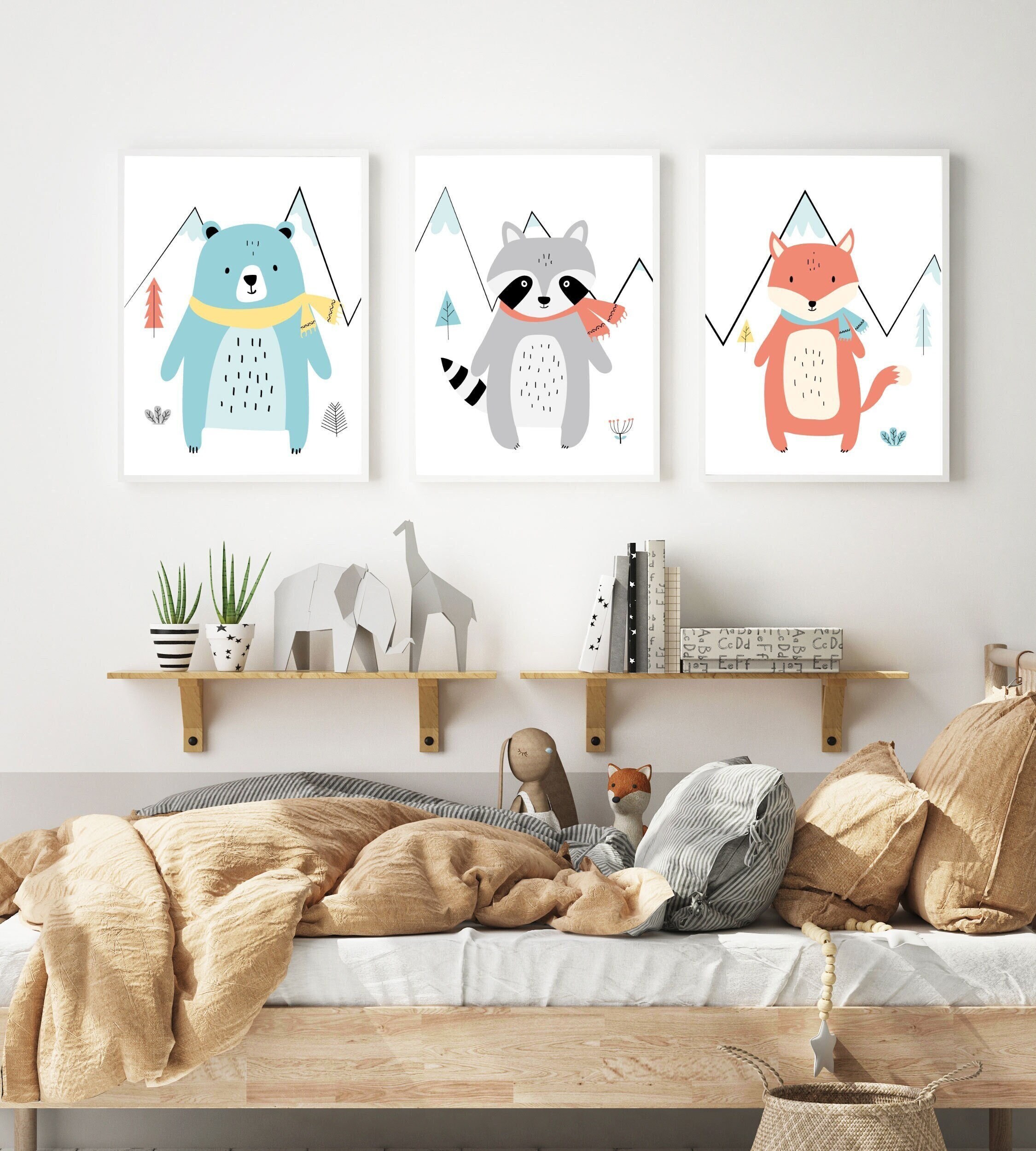 Lot de 3 Affiches Décoratives Animaux La Montagne Enfant