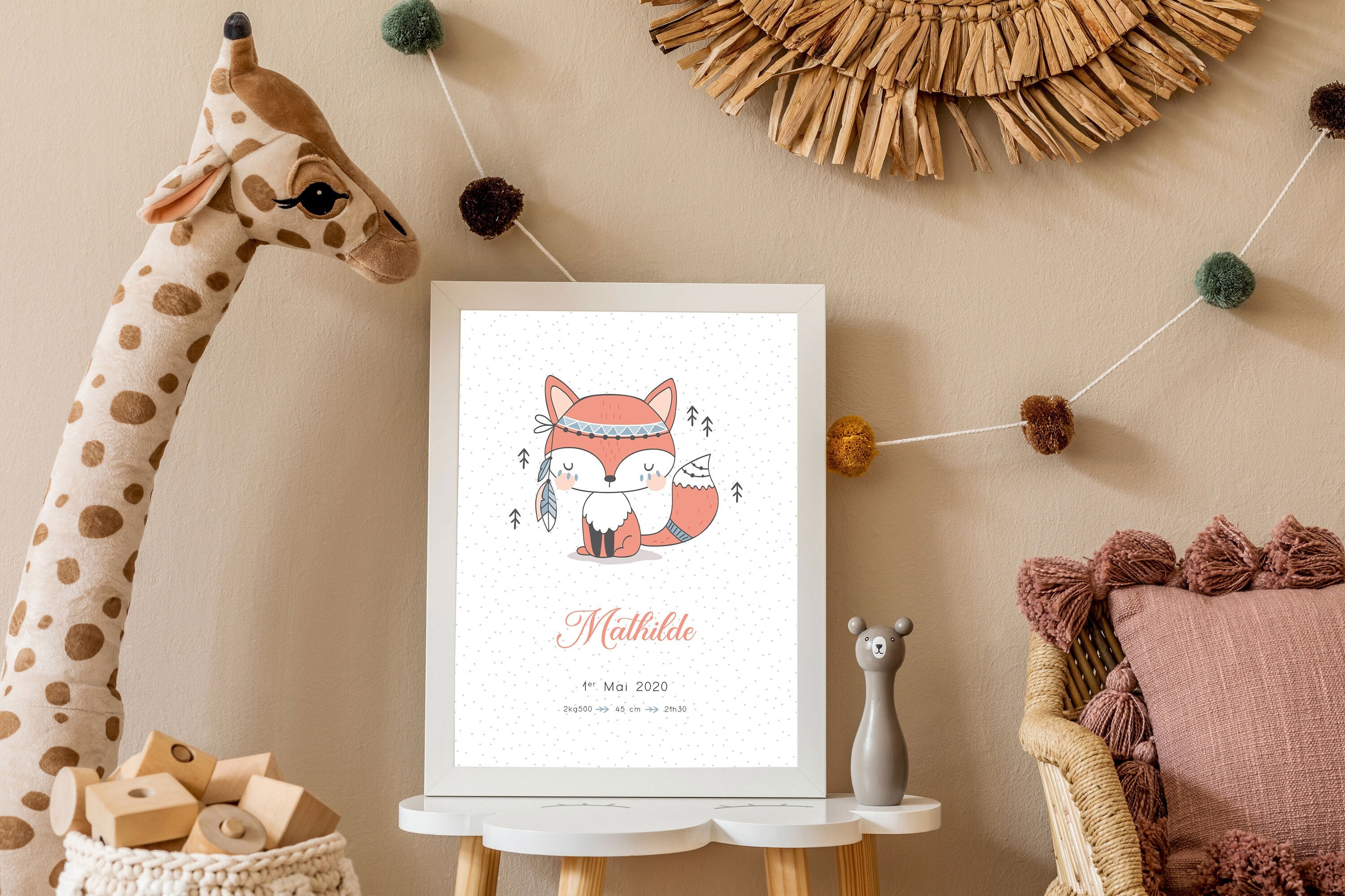 Affiche Naissance Personnalisée Animaux de La Forêt