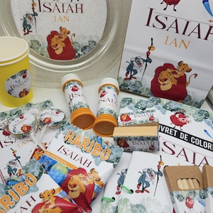 Personalized confectionery, personalized candy, personalized drink, personalized birthday decoration, lion king or theme of your choice
