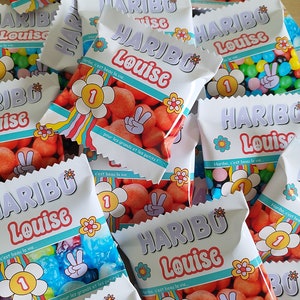 Sachet de bonbons Haribo, confiserie personnalisée, Anniversaire, baptême, mariage, baby shower