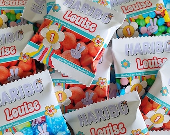 Beutel mit Haribo-Bonbons, personalisierte Süßwaren, Geburtstag, Taufe, Hochzeit, Babyparty