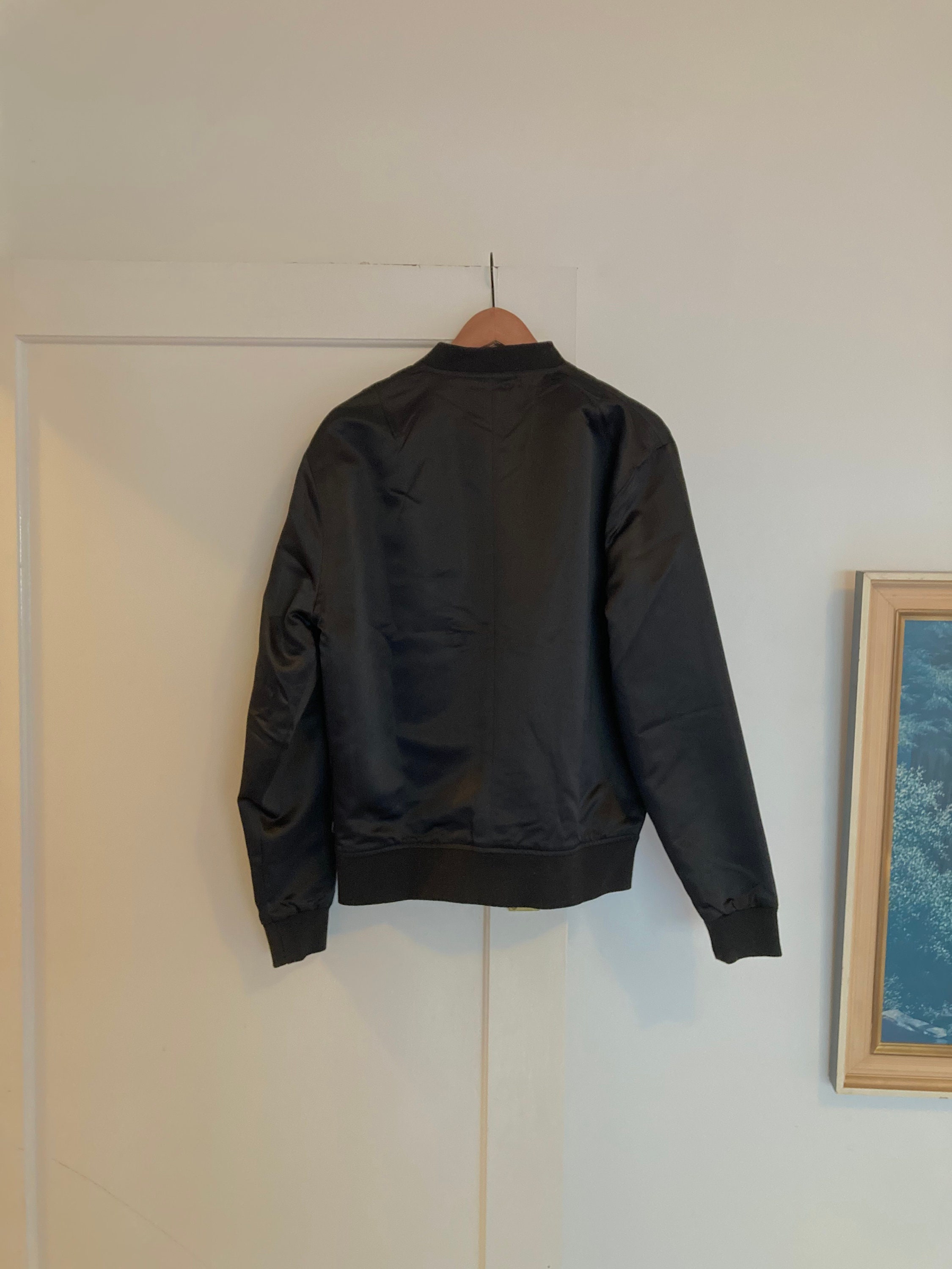Pre-owned Neuw black satin bomber jacket. Medium | Etsy