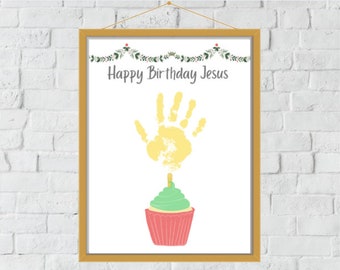 Printable Handprint Art | Happy Birthday Jesus | Christmas Craft | Instant Digital Download
