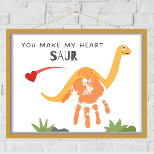 Printable Handprint Art | You Make My Heart Saur | Dinosaur Handprint Craft| Valentine's Day Gift | Instant Digital Download