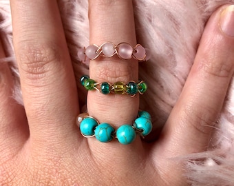 Wire Wrapped Braided Rings With Multiple Gemstone Options