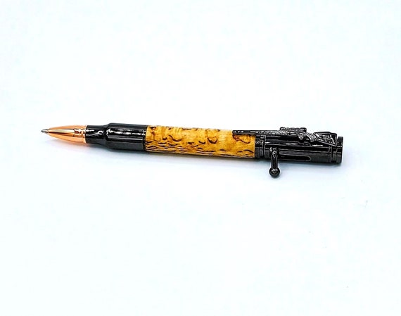 PSI Bolt Action Pen Cal 30 Gun Metal V2 ballpoint pen. curly birch
