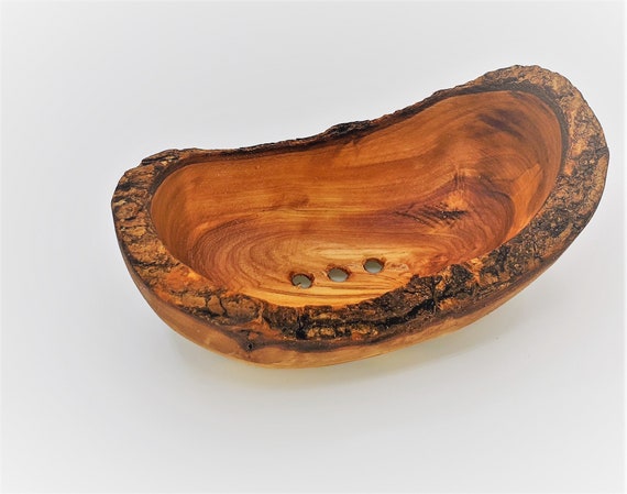 Soap dish oval rustic made of olive wood.