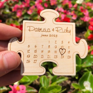 15 Stück Save The Date Card & Holzmagnet, Rustikaler Holz Save The Date Kartenmagnet, Holz Puzzleteil Gefälligkeiten, Save the Date Magnet,
