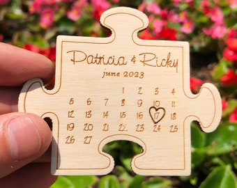 Wood Puzzle Pieces Wedding Ornaments, Personalized Jigsaw Puzzle Favors, Save The Date Card