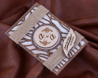 Laser Cut Wood Wedding Invitation: Rustic Barn Wedding Invites