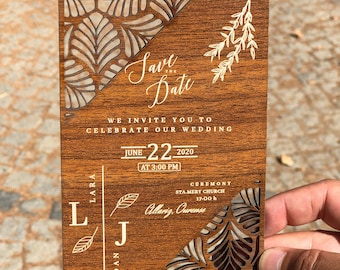 Luxury Rustic Wooden Wedding Invitation, Boho Wedding Invitation, Custom Wooden Invitation, Boheme Invite, Rustic Invitation