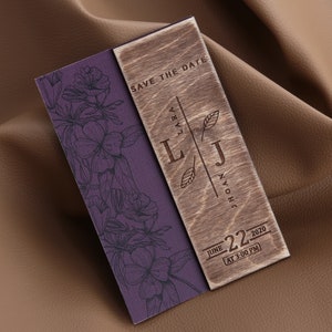 Faire-part de mariage en bois rustique - Réservez la date personnalisée - Carte florale élégante - Faire-part de mariage gravé personnalisé