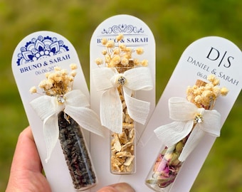 Personalized Wedding Tea Favors – Rustic Herbal Tea with Dried Flowers