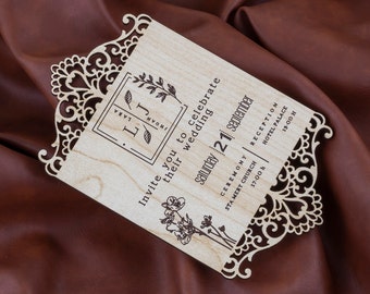 Wooden rustic wedding invitation, Personalized invitation, Wedding cards, Wedding invitation set, Custom Weddin Invitation