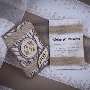 Convite de casamento em madeira cortada a laser: convites para casamento em estilo celeiro rústico imagem 8