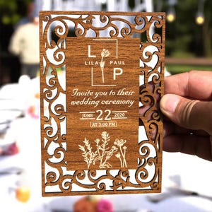 Hochzeitseinladung, Holzhochzeitseinladung, rustikale Hochzeitseinladung. Erstellen Sie Design für Sie !! Boho Hochzeit Einladungskarte