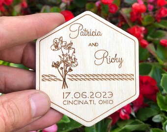 Personalized Wedding Favor Coasters: Rustic Wood, Bulk (15pcs)