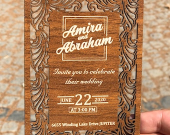 Rustikale Holz Hochzeitseinladung , Laser Cut Hochzeitseinladung | Hochzeitseinladung Set | Hochzeitseinladung Set | Kraft Umschläge
