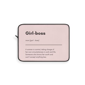Pink Girl Boss Definition Laptop Sleeve, Women Power Tech Protection Case, Female Empowerment Computer Cover, Inspirational Work