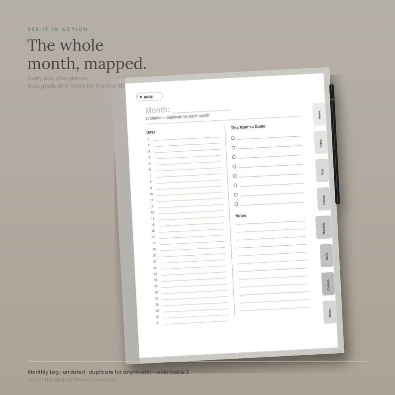 Monthly Log Bullet Journal Examples Bullet Journal & Cornell Notes Duo Bundle for Remarkable 2 ...