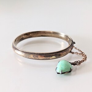 Vintage Child Size Silver Bangle, 800 Silver, Heart Dangle Charm