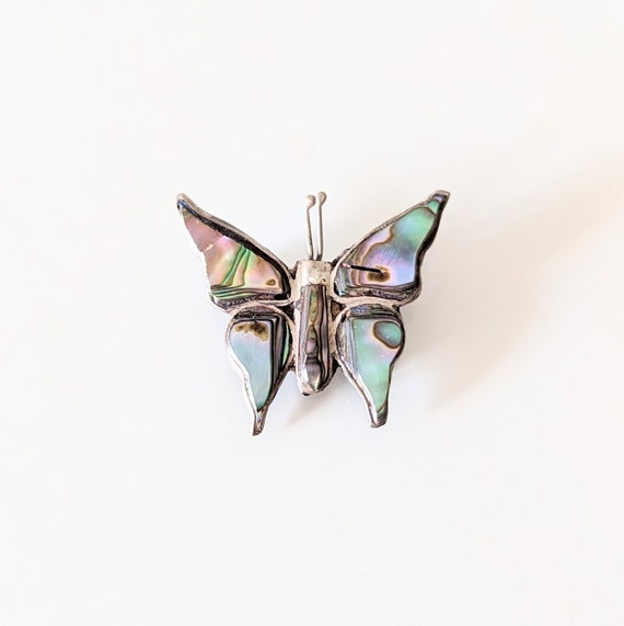 Abalone Sterling Butterfly Moth Brooch Mexico - image 1