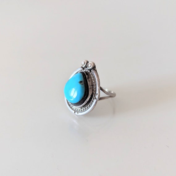 Vintage Turquoise Silver Native American Ring, Si… - image 4
