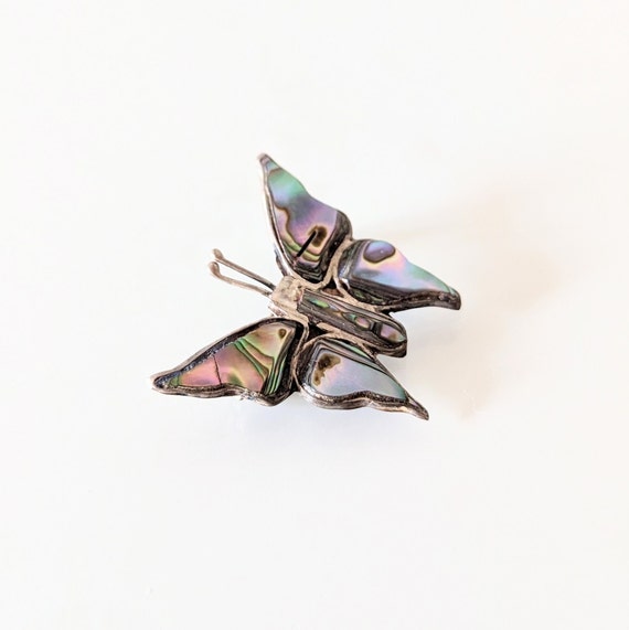 Abalone Sterling Butterfly Moth Brooch Mexico - image 3