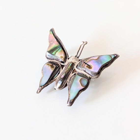 Abalone Sterling Butterfly Moth Brooch Mexico - image 2