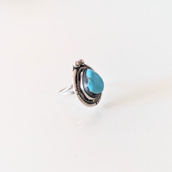 Vintage Turquoise Silver Native American Ring, Si… - image 3