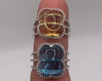 Natural and Handmade, Blue and Yellow Topaz Diamond ring, 14ct White Gold, Very Fashionable