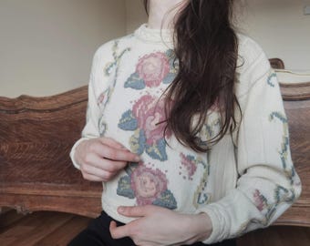 Floral Wool Crop Sweater
