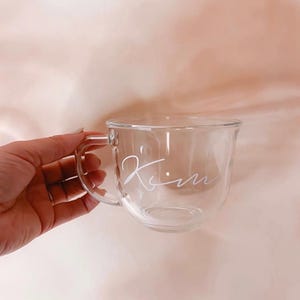 Personalized Glass Mug | Bridesmaid Mug with Name | Bridesmaid Coffee Gifts | Bridesmaid Coffee Mug | Glass Mug with Name